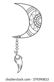 Vector beautiful moon. Patterned design element. Ethnic amulet, tattoo. Pattern for coloring book. A4 format