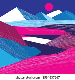 Vector beautiful mountains and landscape with the sun shining miracle