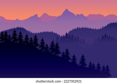 Vector beautiful mountains taken from a high angel in the morning or evening.