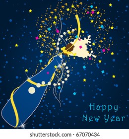 Vector beautiful New Year's Illustration with champagne bottle