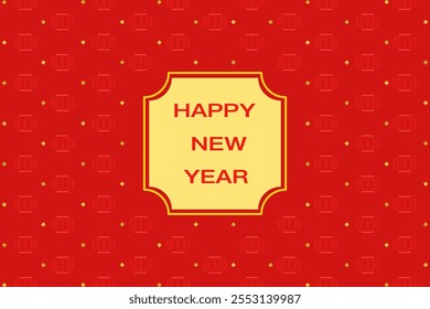 Vektor - Schöne orientalische rote Karte mit dem Wort "HAPPY NEW YEAR". Japanisch, chinesisches Design. Kann für Web, Karte, Einladung verwendet werden. Feiertag, Saisonale Begrüßung.