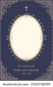 Vector - Beautiful ornament vintage border or frame on dark blue background. Memorial, marriage, wedding. Can be use for invitation card, web, cover book.