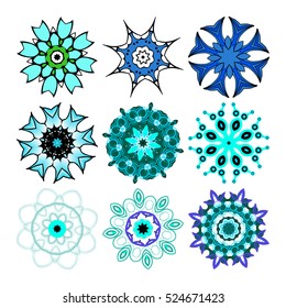 Vector beautiful ornamental rosettes set. For ethnic or tattoo design.