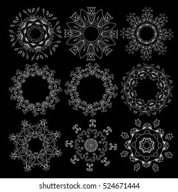 Vector beautiful ornamental rosettes set. For ethnic or tattoo design.