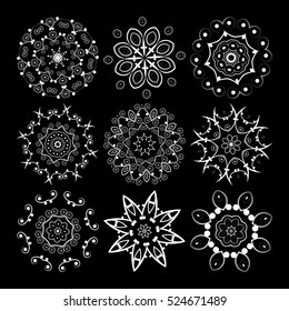 Vector beautiful ornamental rosettes set. For ethnic or tattoo design.