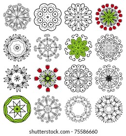 Vector beautiful ornamental rosettes set. For ethnic or tattoo design.