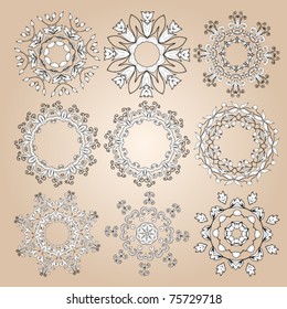 Vector beautiful ornamental rosettes set. For ethnic or tattoo design.