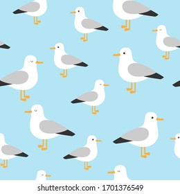 Vector beautiful pattern with seagulls. Sea Gull, a beautiful bird. Cute bird in cartoon style. .