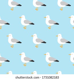 Vector beautiful pattern with seagulls. Sea Gull, a beautiful bird. Cute bird in cartoon style.