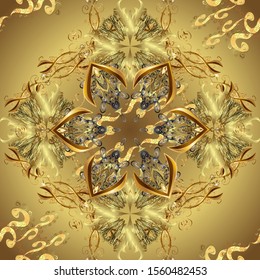 Vector. Beautiful pattern for Wallpapers, packaging. Patterns on brown and yellow colors. Graceful, ornamentation in the Rococo style. Seamless pattern in Baroque style. Vintage colorful patterns.