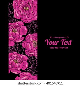 Vector  beautiful  peonies flowers vertical frame pattern background . Invitation or greeting card design.Vector illustration