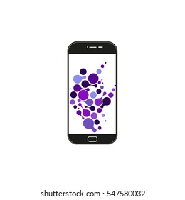 vector beautiful phone with a purple molecule on a white background.
