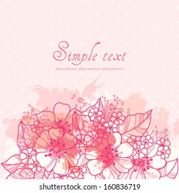 Vector beautiful pink background with abstract flowers and blots with place for your text. Preferred for invitations, greeting cards, announcements.