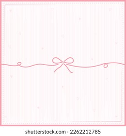 Vector - Beautiful pink invitation card or postcard. Pink color with mini heart and cute bow. Wedding, Valentine's, birthday concept. Copy space.