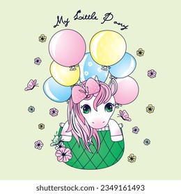 Vector of Beautiful Pony with balloons in the air PRINT DESIGN svg
