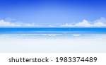Vector beautiful realistic illustration of sandy summer beach. Summer holidays banner design template