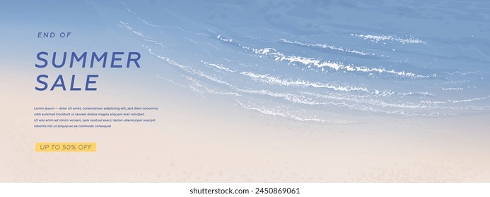 Vector beautiful realistic illustration of sandy summer beach. Summer sale horizontal promotional banner