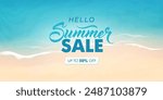 Vector beautiful realistic illustration of top view sandy summer beach. Summer sale horizontal promotional web banner, flyer, poster, greeting card