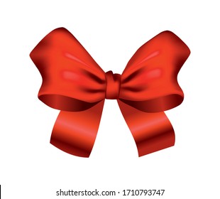 Vector beautiful realistic red bow. Silk style of elegance packing element. Can be use for decoration gifts, greetings card etc