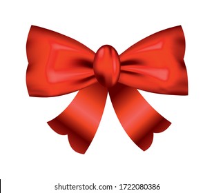 Vector beautiful realistic red bow. Silk style of elegance packing element. Can be use for decoration gifts, greetings card etc