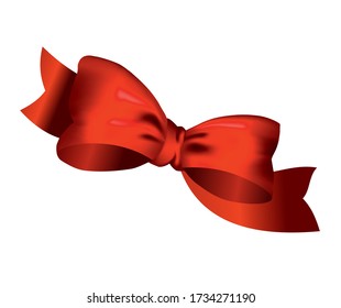 Vector beautiful realistic red bow. Silk style of elegance packing element. Can be use for decoration gifts, greetings card etc