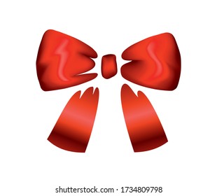 Vector beautiful realistic red bow. Silk style of elegance packing element. Can be use for decoration gifts, greetings card etc