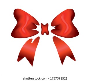 Vector beautiful realistic red bow. Silk style of elegance packing element. Can be use for decoration gifts, greetings card etc