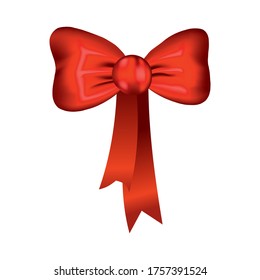 Vector beautiful realistic red bow. Silk style of elegance packing element. Can be use for decoration gifts, greetings card etc