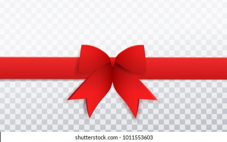 Vector beautiful realistic red paper bow greeting gift element on transparent background template for card