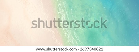 Vector beautiful realistic top view illustration of sandy summer beach. Seascape horizontal background