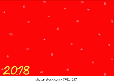 Vector - Beautiful red background hand writing number 2018 with snowflake. Happy New Year. Simple style and easy to use. Copy space.