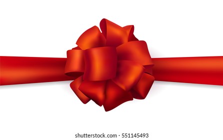 Vector beautiful red gift silk bow with transparent shadow isolated on white background