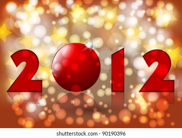 Vector beautiful red, gold New Year's Card with snowflakes
