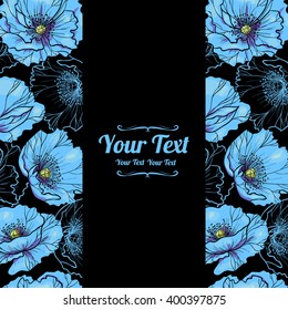 Vector beautiful red poppies flowers vertical frame pattern background . Invitation or greeting card design.Vector illustration