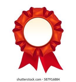 Vector beautiful red silk rosette with ribbons winner medal template