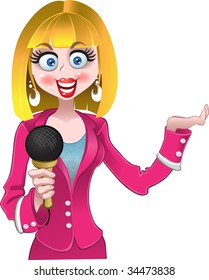 vector beautiful reporter girl in pink
