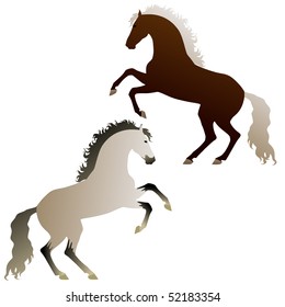 vector beautiful rose-gray and silver black horses isolated on white background