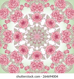 Vector Beautiful Roses Background. Floral Seamless Pattern with many details