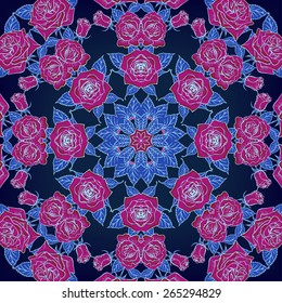 Vector Beautiful Roses Background.Seamless Pattern with many details