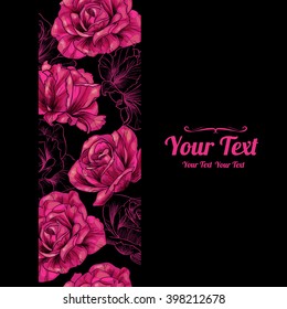 Vector  beautiful  roses flowers vertical frame seamless pattern background . Invitation or greeting card design.Vector illustration