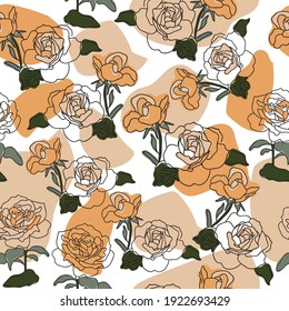 Vector beautiful roses on geometric shape seamless pattern background on white surface. Great use for textile, wallpaper, wrapping paper etc.