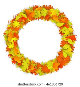 Vector beautiful round frame autumn leaves maple oak 