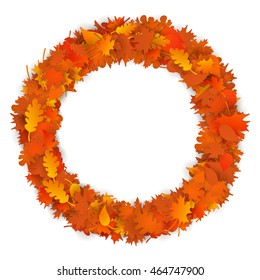 Vector beautiful round frame autumn leaves maple oak 
