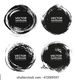 Vector beautiful round handmade black strokes- backgrounds painted by brush isolated on a white background