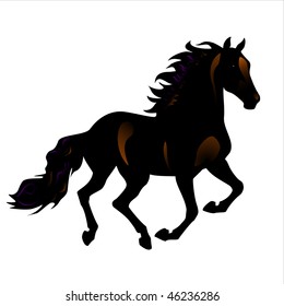 vector beautiful running dark bay spanish horse on a white background