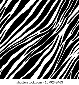 Vector beautiful seamless black and white pattern with realistic zebra stripes. Perfectly for cosmetic design, fashion, clothing, bed linen, cover, textile, fabric, wall, wallpaper, wrapping paper.