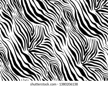 Vector beautiful seamless black and white print with realistic zebra stripes. Perfectly for cosmetic design, fashion, clothing, bed linen, cover, textile, fabric, wall, wallpaper, wrapping paper.