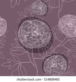 Vector beautiful seamless with hand drawn flowers on purple