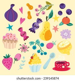 Vector beautiful set of food, Perfect for menu, wallpaper, wrapping paper and restaurant decorations.