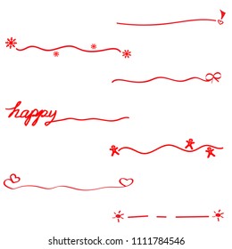 Vector - Beautiful set red line lettering with hand writing isolated on white background. Calligraphy. Valentines, Christmas, new year special day concept. Simple design. Easy to use.